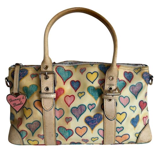 Dooney & Bourke Heart Print Satchel Y2K Vintage Coquette Bag Rare Novelty Tote - Picture 2 of 16